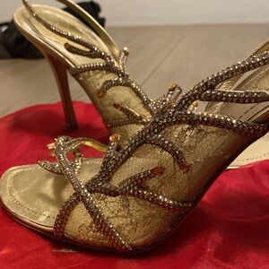 René Caovilla Gold Embellished Sandals